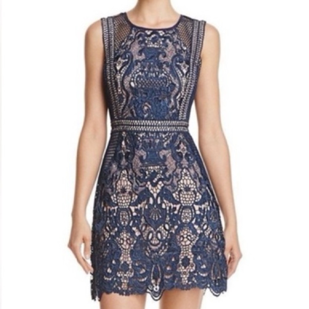 Aqua Fishnet and Lace Dress in Navy Blue